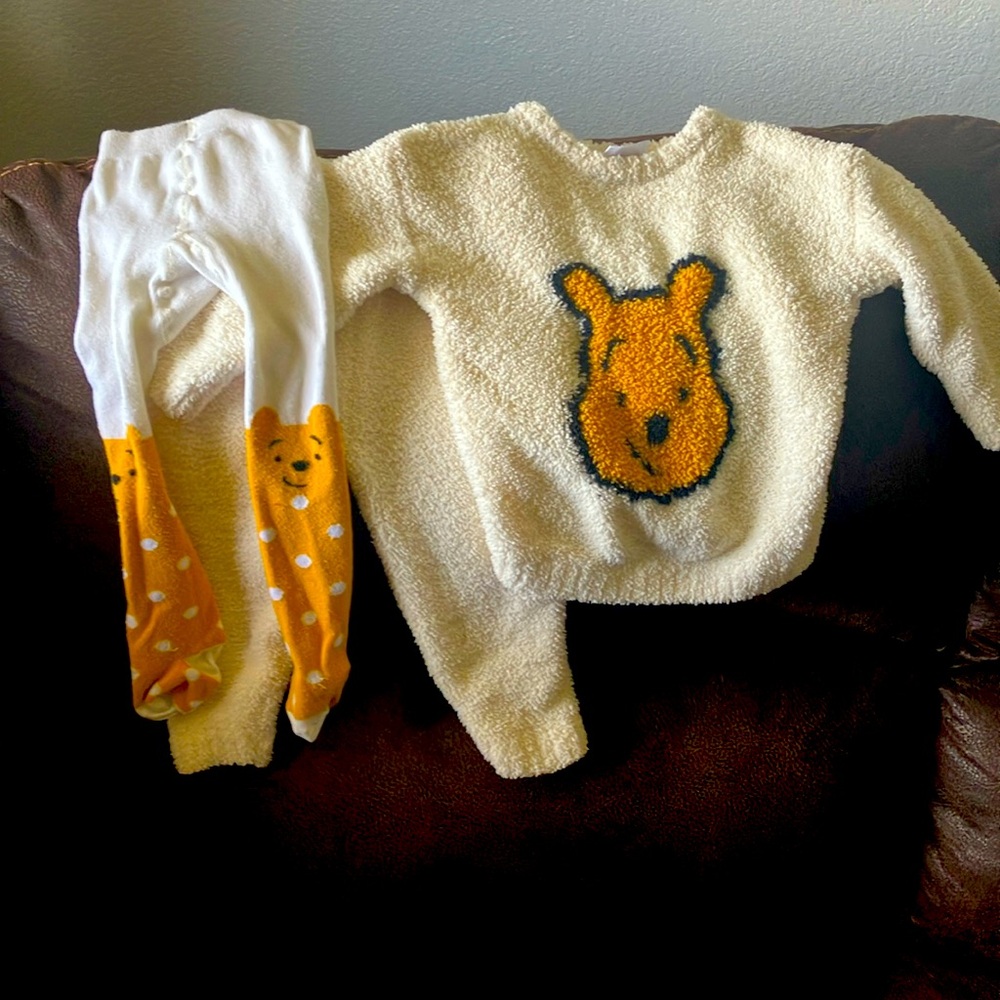 Hanna Anderson matching Disney marshmallow sweater set with tights.